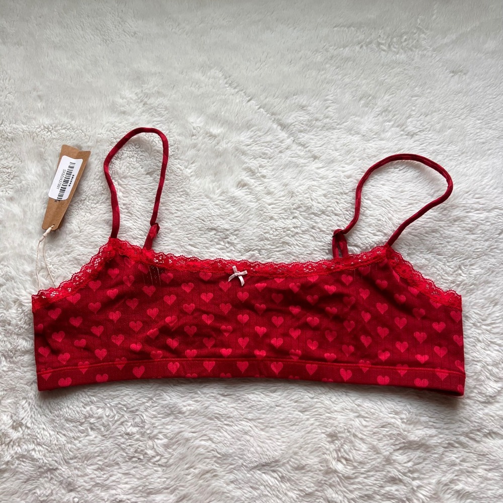 Skims Lightweight Cotton Pointelle Scoop Bralette Brick Heart Red XL Bralette